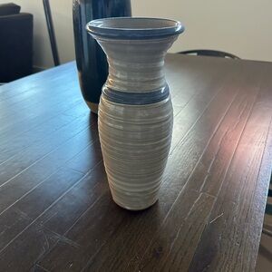 Elegant cream and blue handmade pottery vase